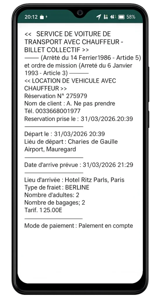 Bon de mission PDF dans l’application chauffeur Taxi - VTC Driver Connect