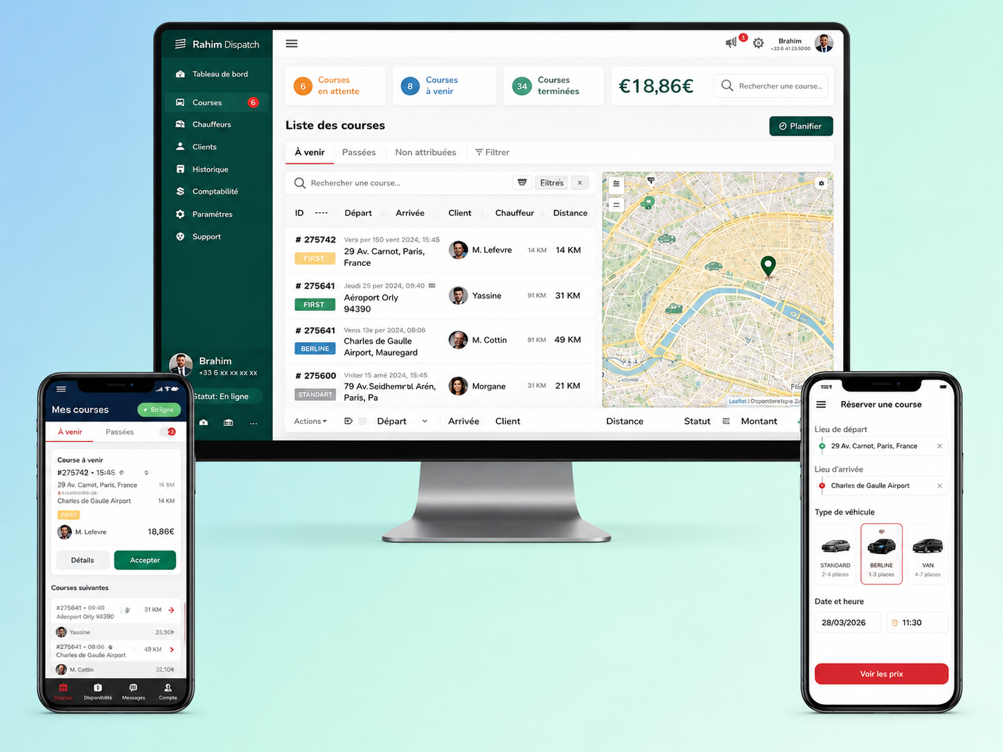 Formule suite complète Driver Connect avec logiciel, application chauffeur et application client